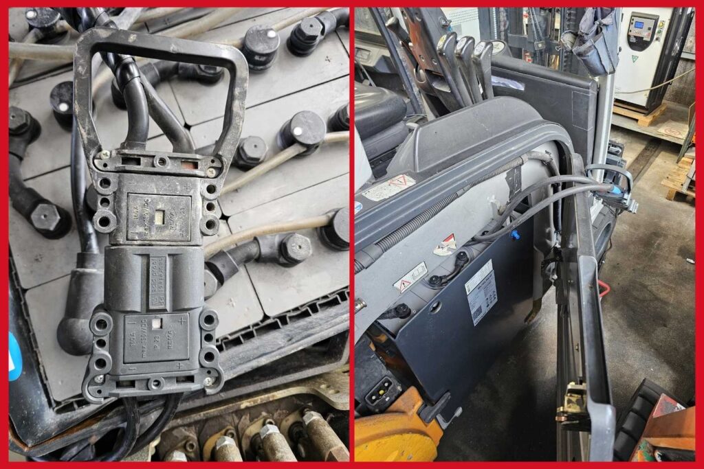 Collegamento batteria carrello elevatore elettrico con carica batteria